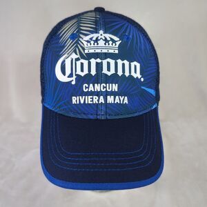 Corona Beer Hat Cancun Riviera Maya Cap Blue Palm Mesh Back Adult Adjustable